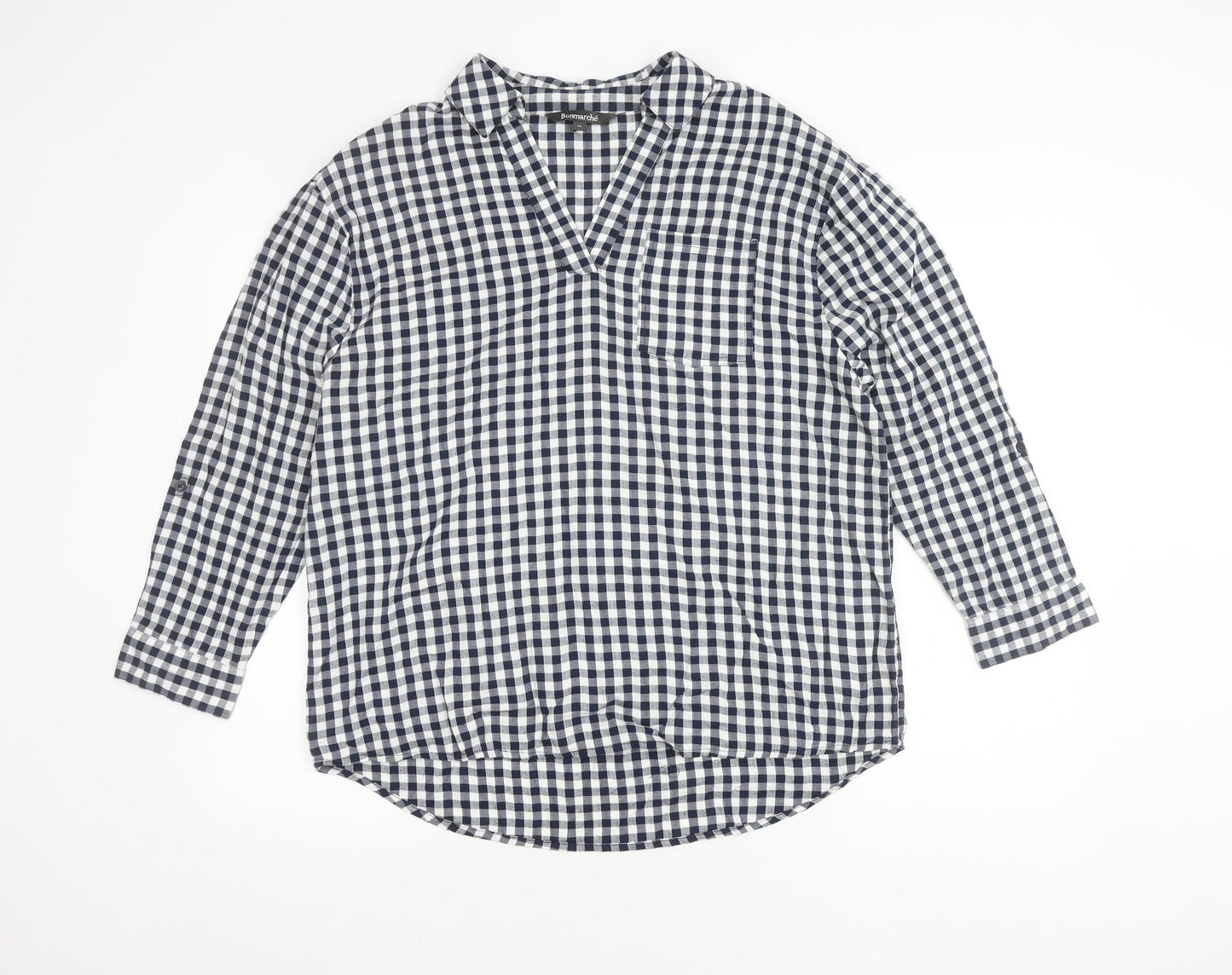 Bonmarché Women's Blue Check Button-Up Shirt Size 14