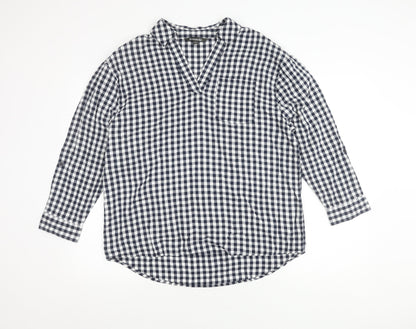 Bonmarché Women's Blue Check Button-Up Shirt Size 14