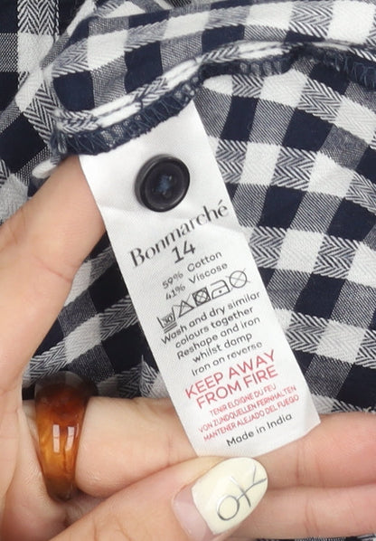 Bonmarché Women's Blue Check Button-Up Shirt Size 14