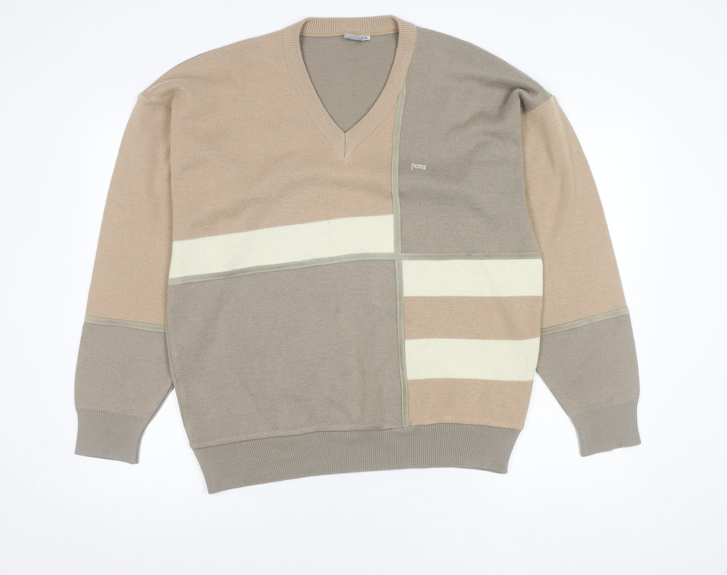 Firenze Men's Beige XL V-Neck Pullover Jumper