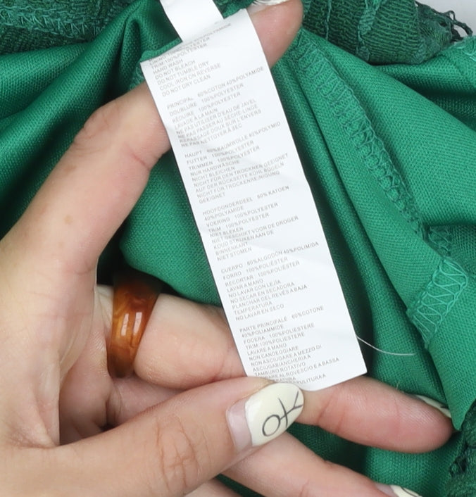 Boohoo Women's Green Lace Dress Size 8 with Bell Sleeves