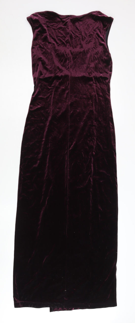 Hennes Women's Purple Long Velvet Bodycon Dress M