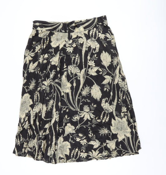 Marks and Spencer Women's Black Floral Skirt, Size 14