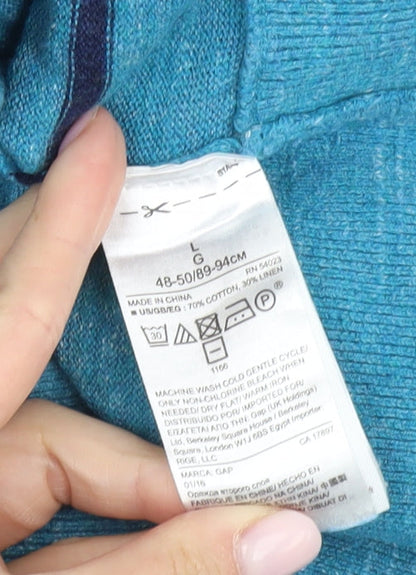 GAP Men's Blue Striped Pullover Jumper L