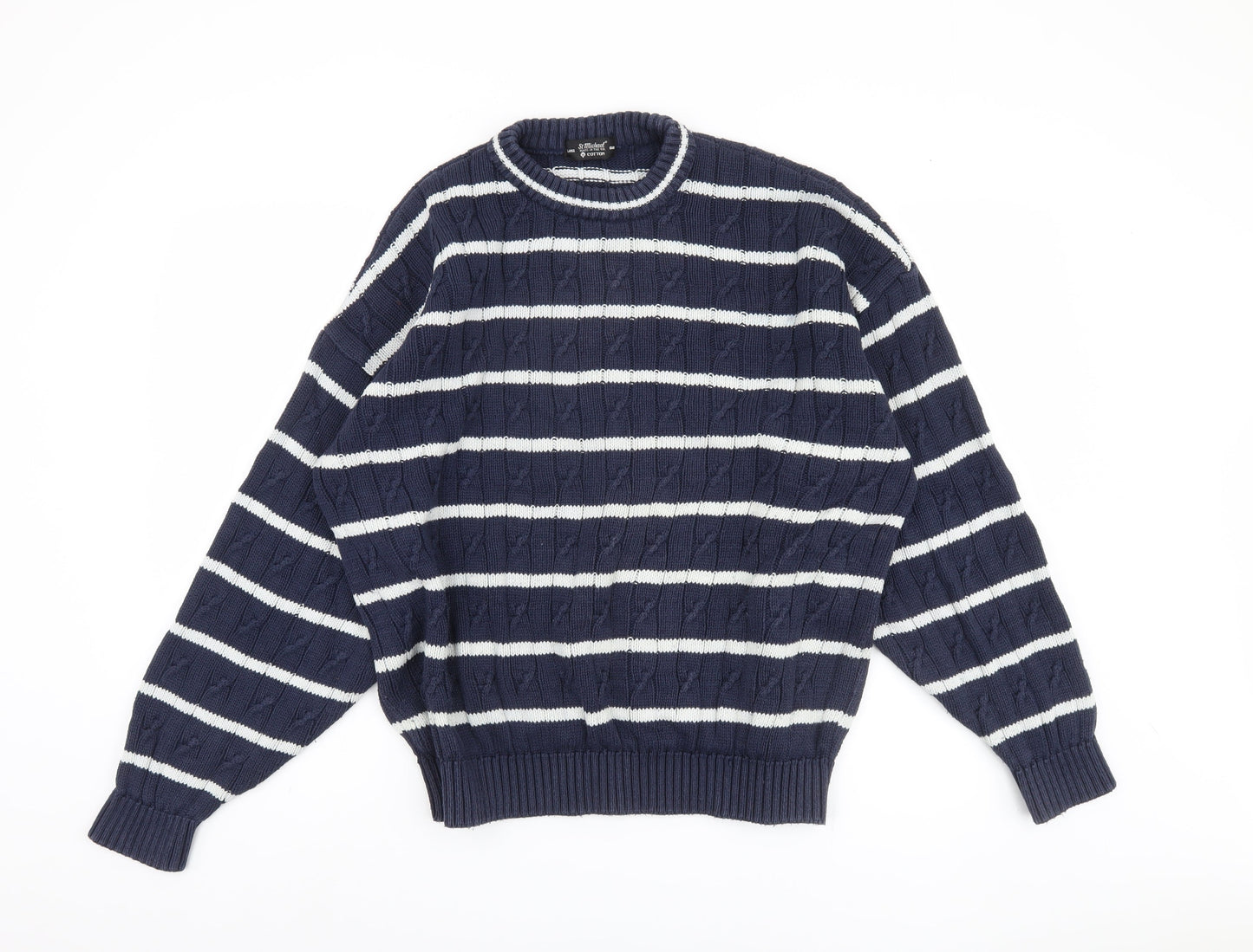 St Michael Men's Blue Striped Cotton Pullover Jumper, L