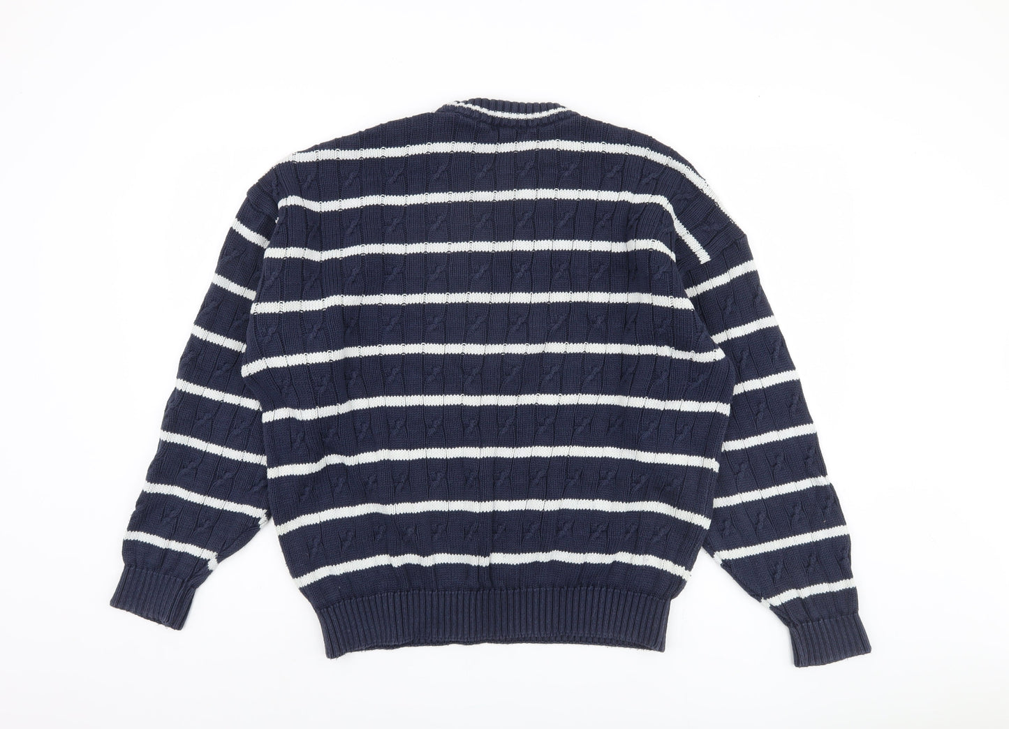 St Michael Men's Blue Striped Cotton Pullover Jumper, L