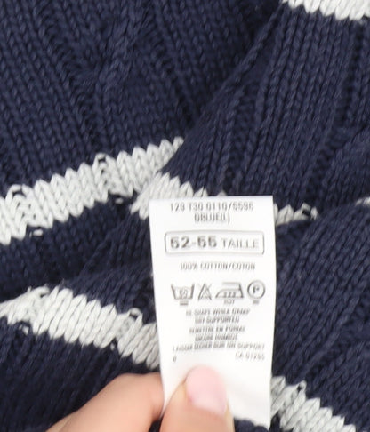 St Michael Men's Blue Striped Cotton Pullover Jumper, L