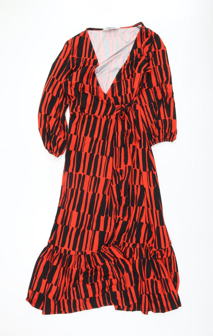 Dennis Day Women's Red Black Wrap Dress Size 10