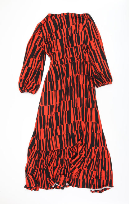 Dennis Day Women's Red Black Wrap Dress Size 10