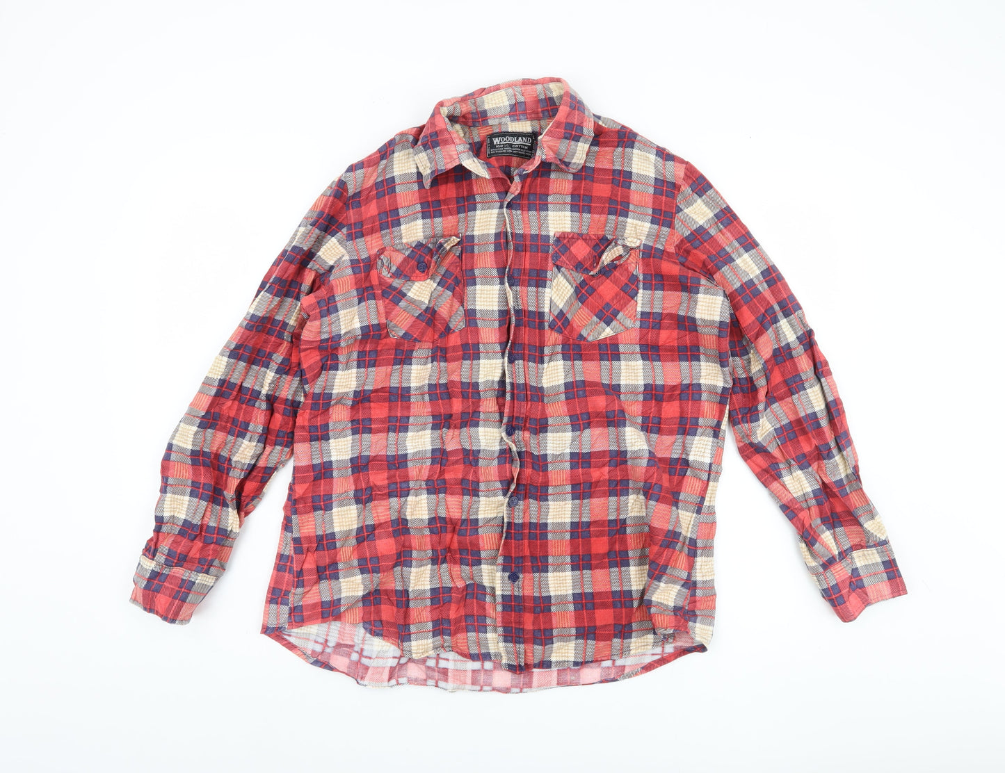 Woodland Men's Red Plaid Cotton Shirt L Casual