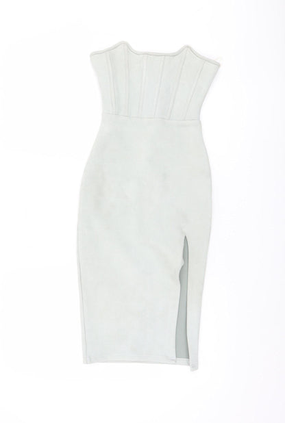 Oh Polly Women's Grey Belted Dress, Size 8, Zip Closure