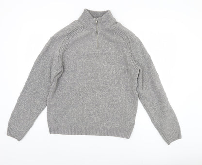 Next Mens Grey Pullover Jumper, M, High Neck, Polyester