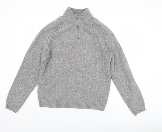 Next Mens Grey Pullover Jumper, M, High Neck, Polyester