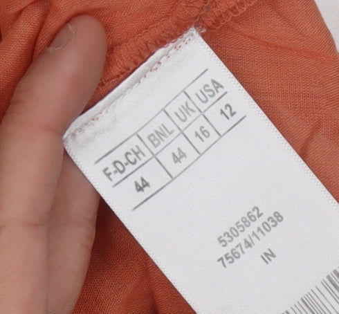 Damart Women's Orange 3/4 Sleeve Collared Button-Up Top