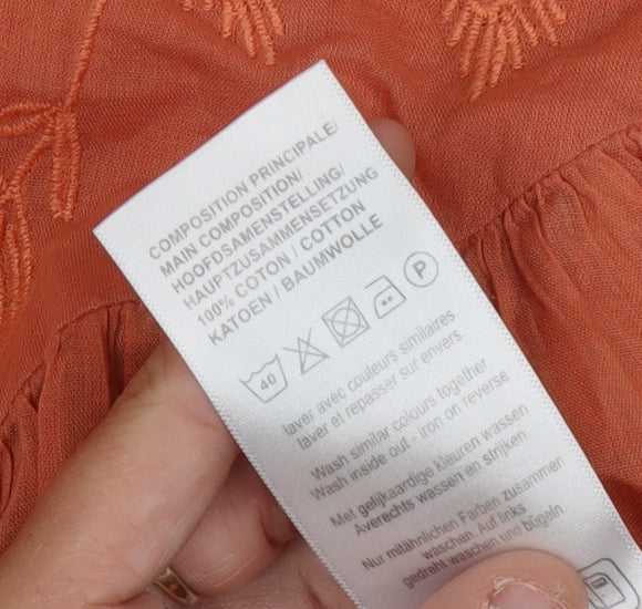 Damart Women's Orange 3/4 Sleeve Collared Button-Up Top