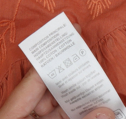 Damart Women's Orange 3/4 Sleeve Collared Button-Up Top