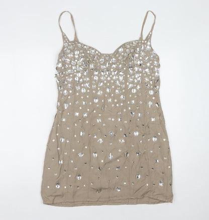 ASOS Women Beige 14 Bodycon Dress with Beaded Accents