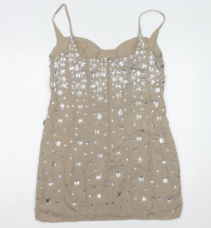 ASOS Women Beige 14 Bodycon Dress with Beaded Accents