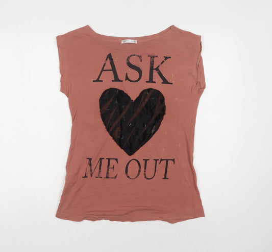 Bershka Women's Brown T-Shirt, L, Casual Sleeveless