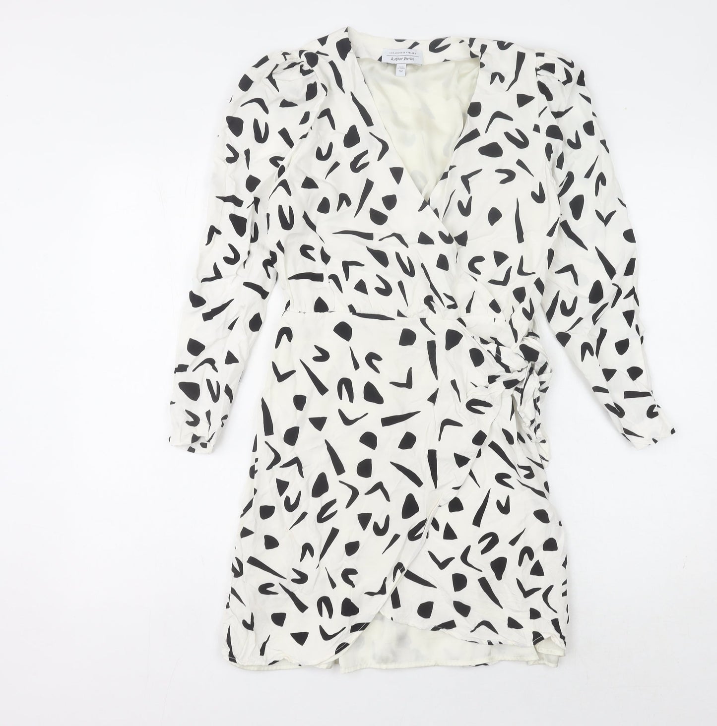 & Other Stories Women's Black & White Wrap Dress Size 8