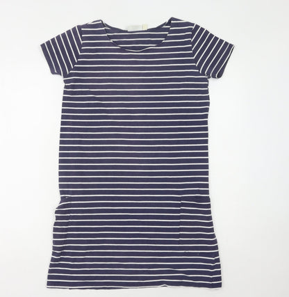 JoJo Maman Bébé Women's Blue Striped T-Shirt Dress S