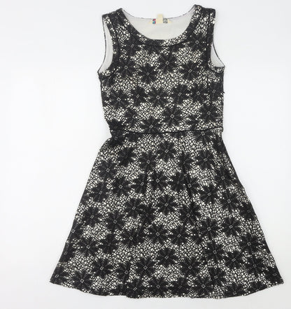 Yumi Black Floral Lace Sleeveless Dress Women Size 8