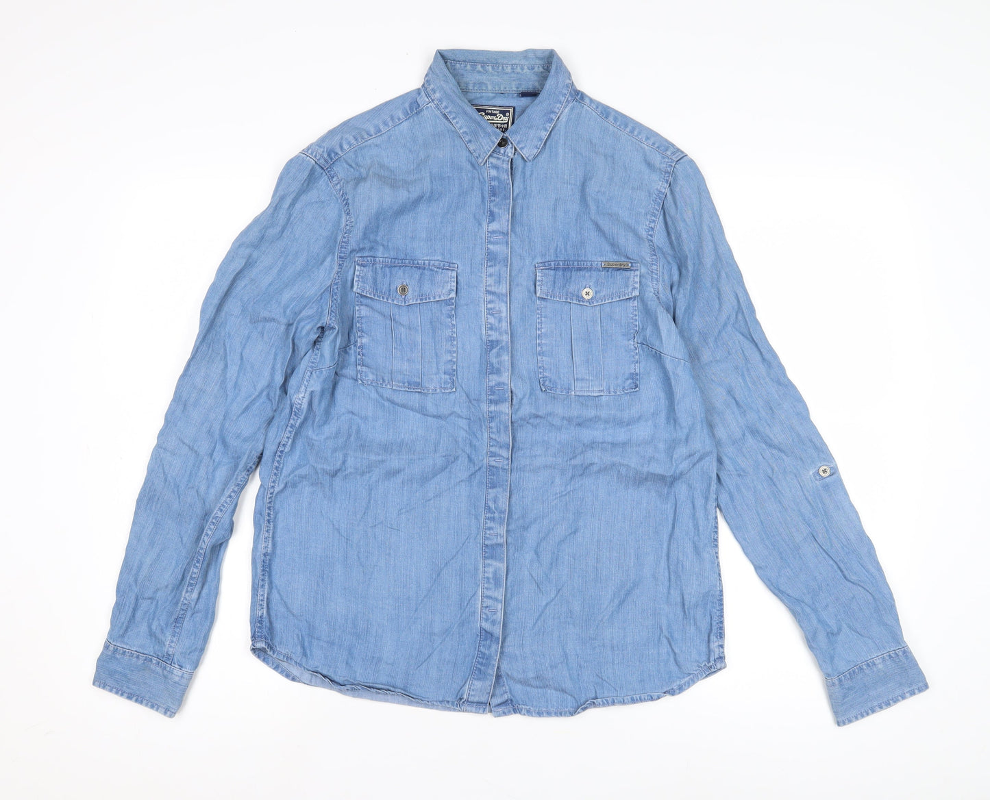 Womens UK Size XS Superdry Blue Basic Button-Up