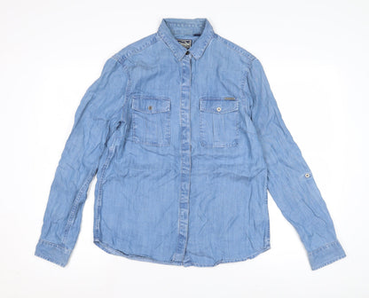 Womens UK Size XS Superdry Blue Basic Button-Up