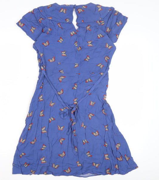 Oasis Women Blue Butterfly Dress, Size 8, Short Sleeve