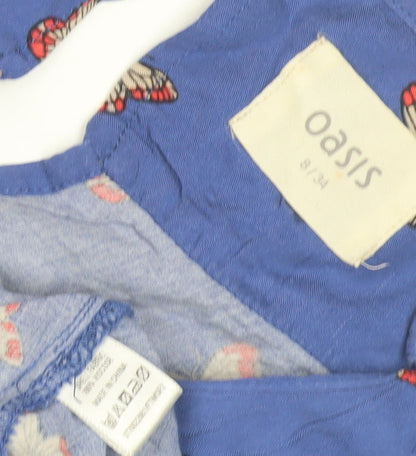 Oasis Women Blue Butterfly Dress, Size 8, Short Sleeve