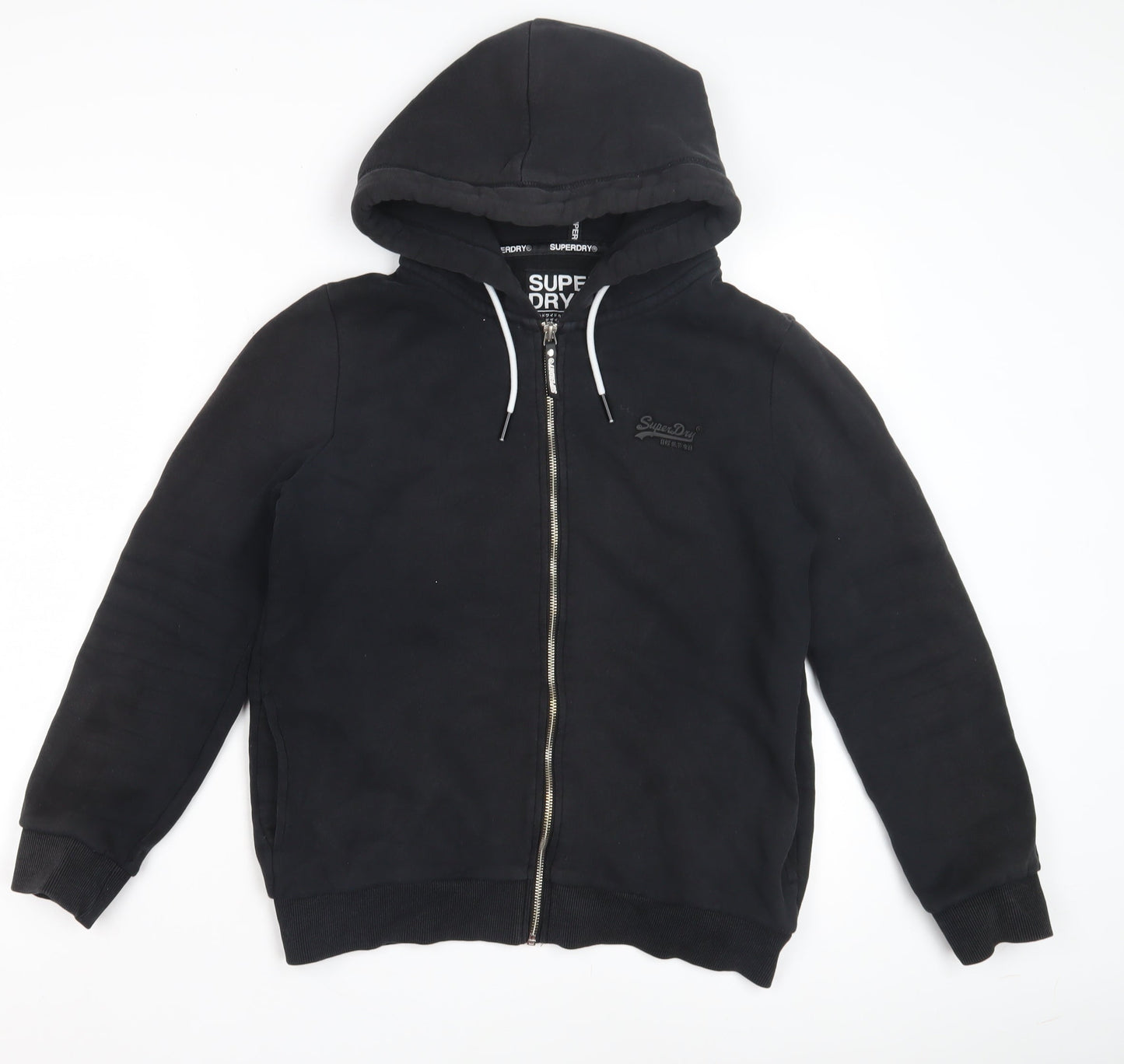 Superdry Black Womens Hoodie S Full Zip Cotton Polyester