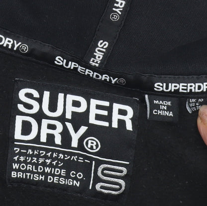 Superdry Black Womens Hoodie S Full Zip Cotton Polyester