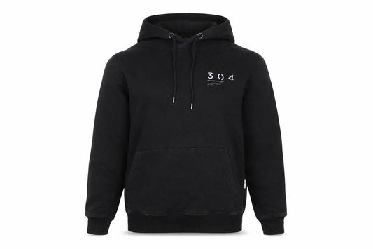 Front view of 304 unisex black hoodie xs casual pullover