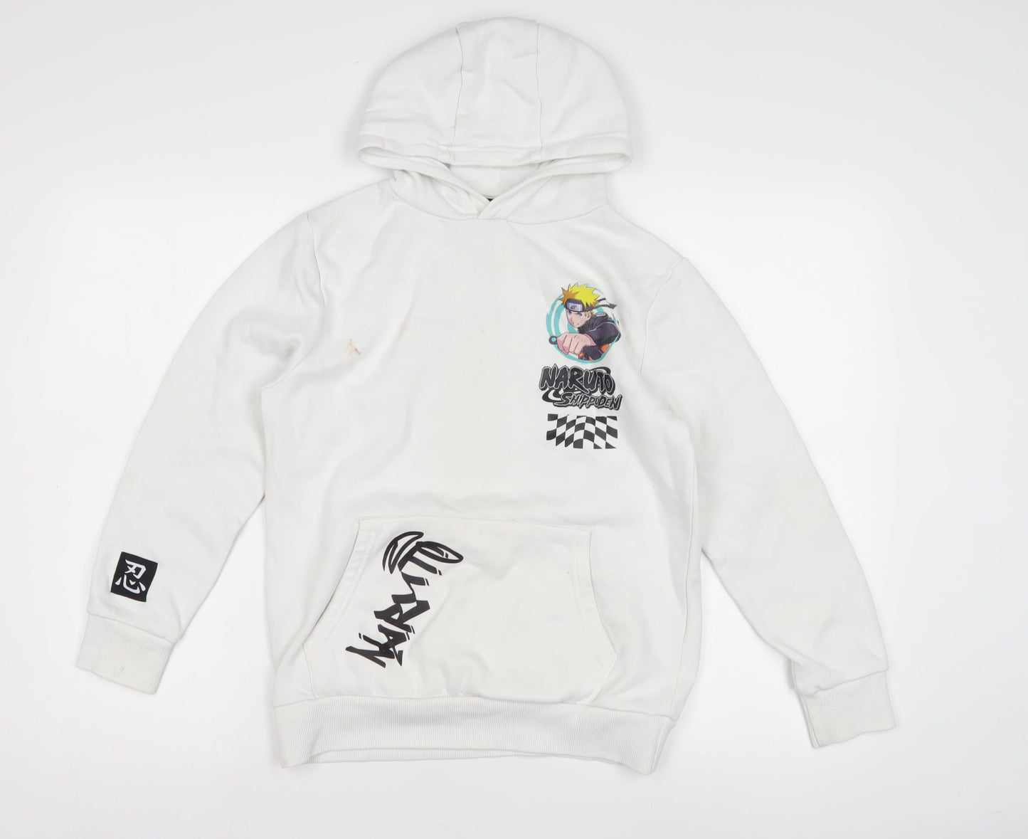Naruto Shippuden Boys White Hoodie, Anime Graphic Pullover 11-12 Yrs