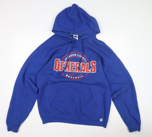 Mens UK Size L Russell Athletic Blue Pullover Hoodie