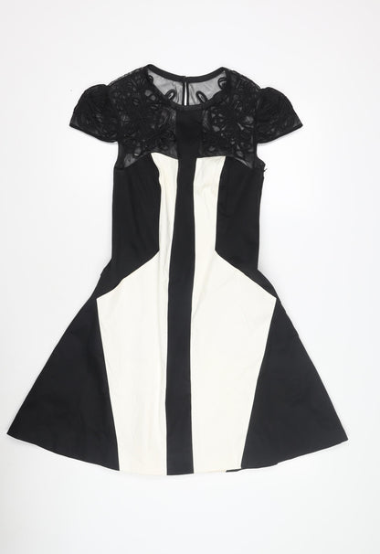 Karen Millen Women's Black & White Fit & Flare Dress Size 10