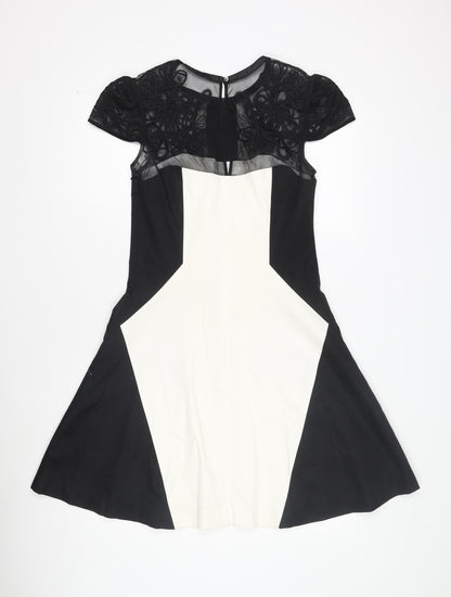 Karen Millen Women's Black & White Fit & Flare Dress Size 10