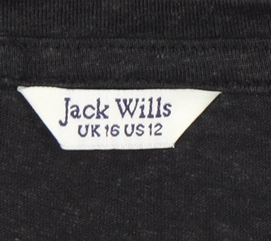 Jack Wills Women's Black T-Shirt, Size 16, Short Sleeve