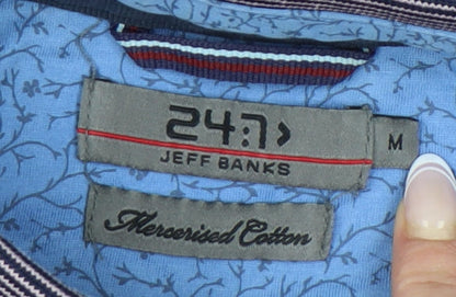 Jeff Banks Men's Blue Striped Polo Shirt Medium