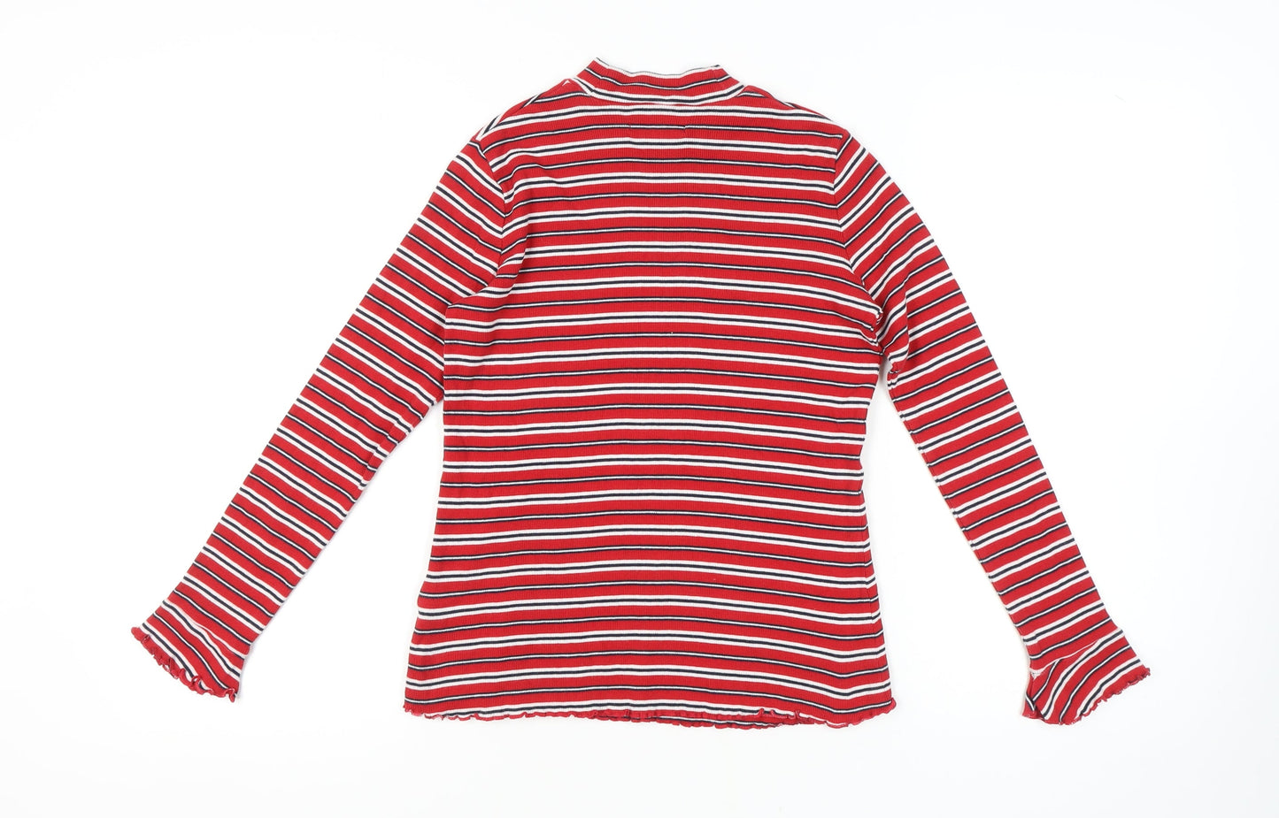 Marks and Spencer Women Red Striped Mock Neck T-Shirt