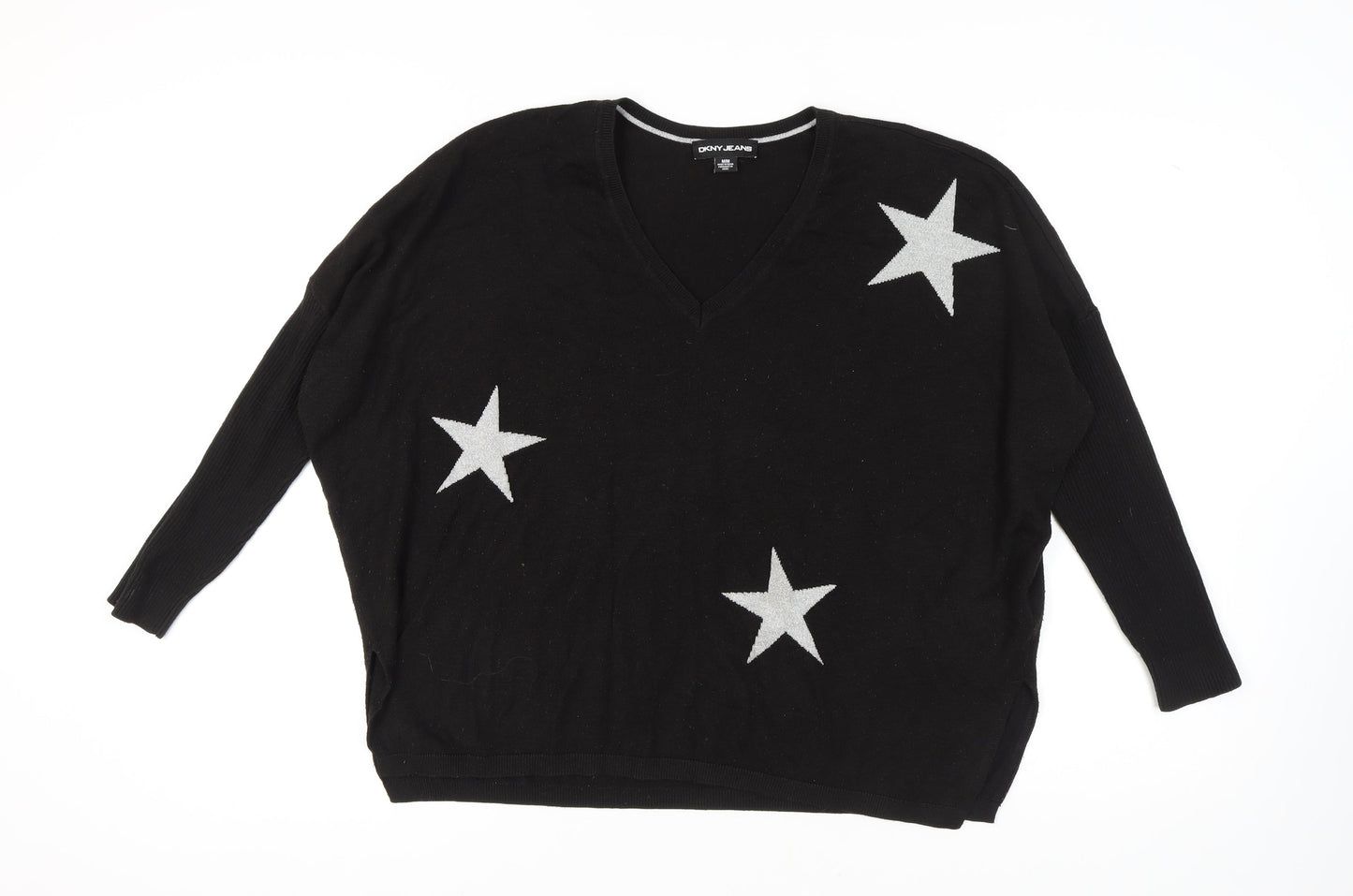 DKNY JEANS Women's Black Star Jumper V-Neck M