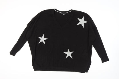 DKNY JEANS Women's Black Star Jumper V-Neck M