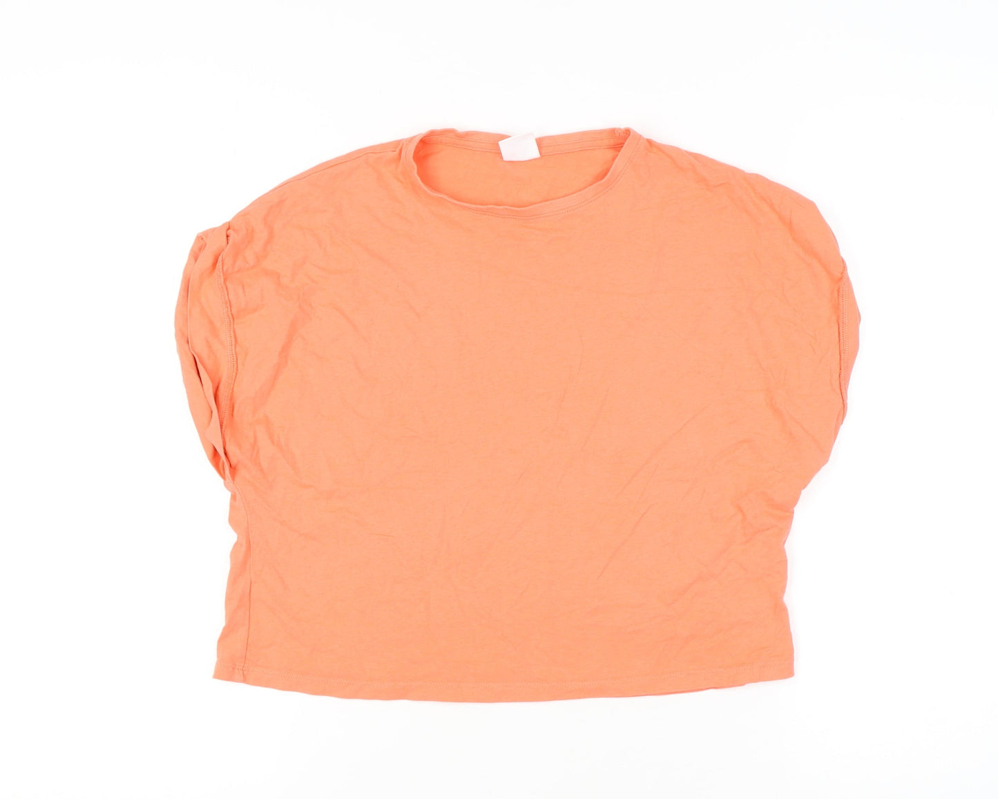 Zara Girls Orange Cotton T-Shirt 13-14 Years Solid Crew Neck