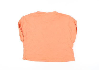 Zara Girls Orange Cotton T-Shirt 13-14 Years Solid Crew Neck
