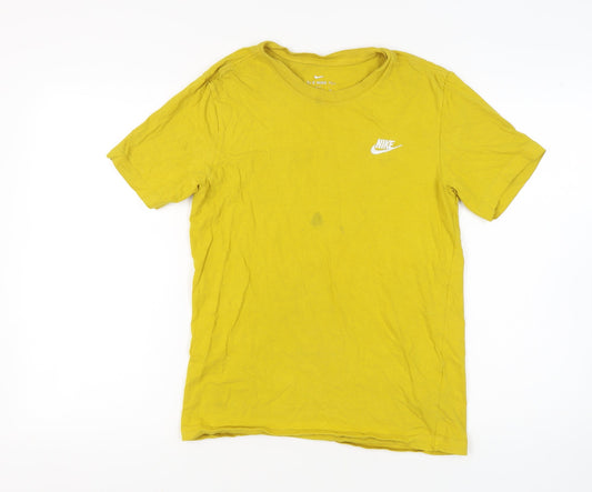 Nike Men's Yellow S Cotton Logo T-Shirt