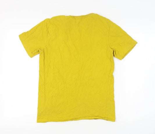 Nike Men's Yellow S Cotton Logo T-Shirt