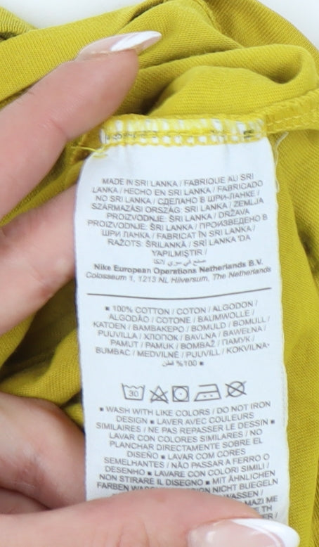 Nike Men's Yellow S Cotton Logo T-Shirt