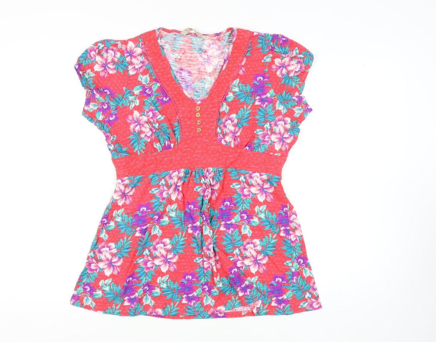 Mandaruy Women's Floral Blouse, Size 16, Red, Tunic Style