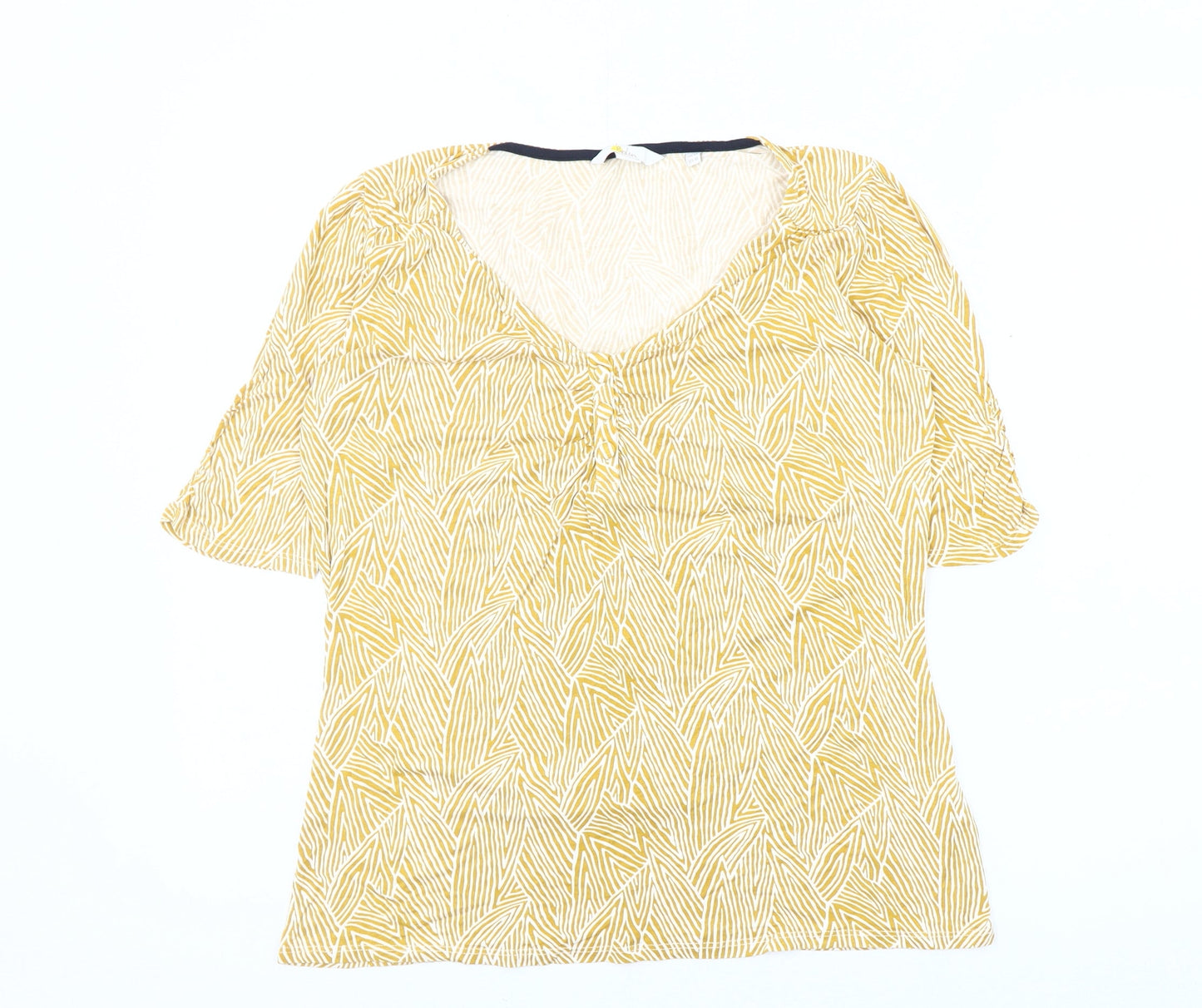 Boden Women's Yellow Geometric V-Neck Top - Size 14