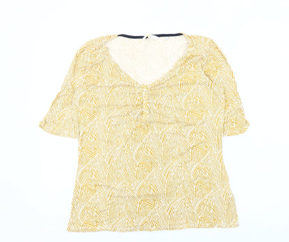 Boden Women's Yellow Geometric V-Neck Top - Size 14